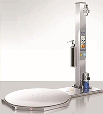 A stainless steel semi-automatic pallet stretch-wrapper